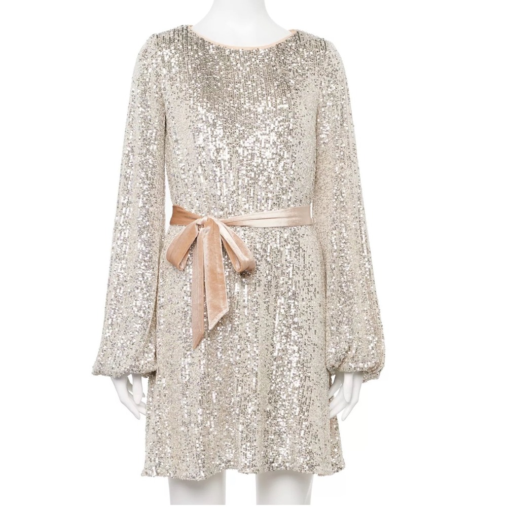 Rewind Juniors Sparkly Sequin Embellished Prom Gown Beige Glamorous Formal M